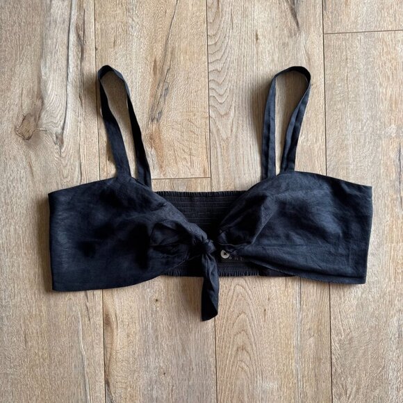 Anthropologie Maeve Black 100% Linen Tie Front Summer Boho Crop Bra Top Size 2X - Picture 3 of 12